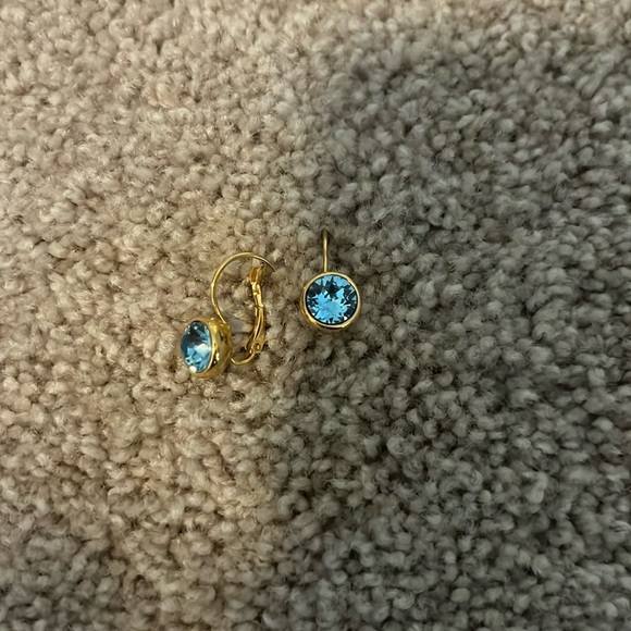Gold Earrings with Blue Stone - Picture 1 of 1